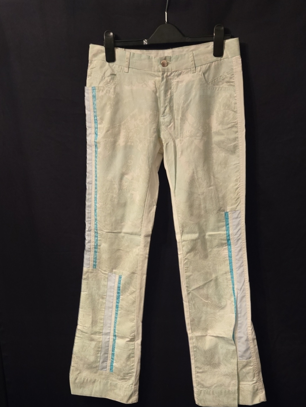 Custo Barcelona Low-Rise Light Green Flare Jeans with Turquoise Side Stripes
